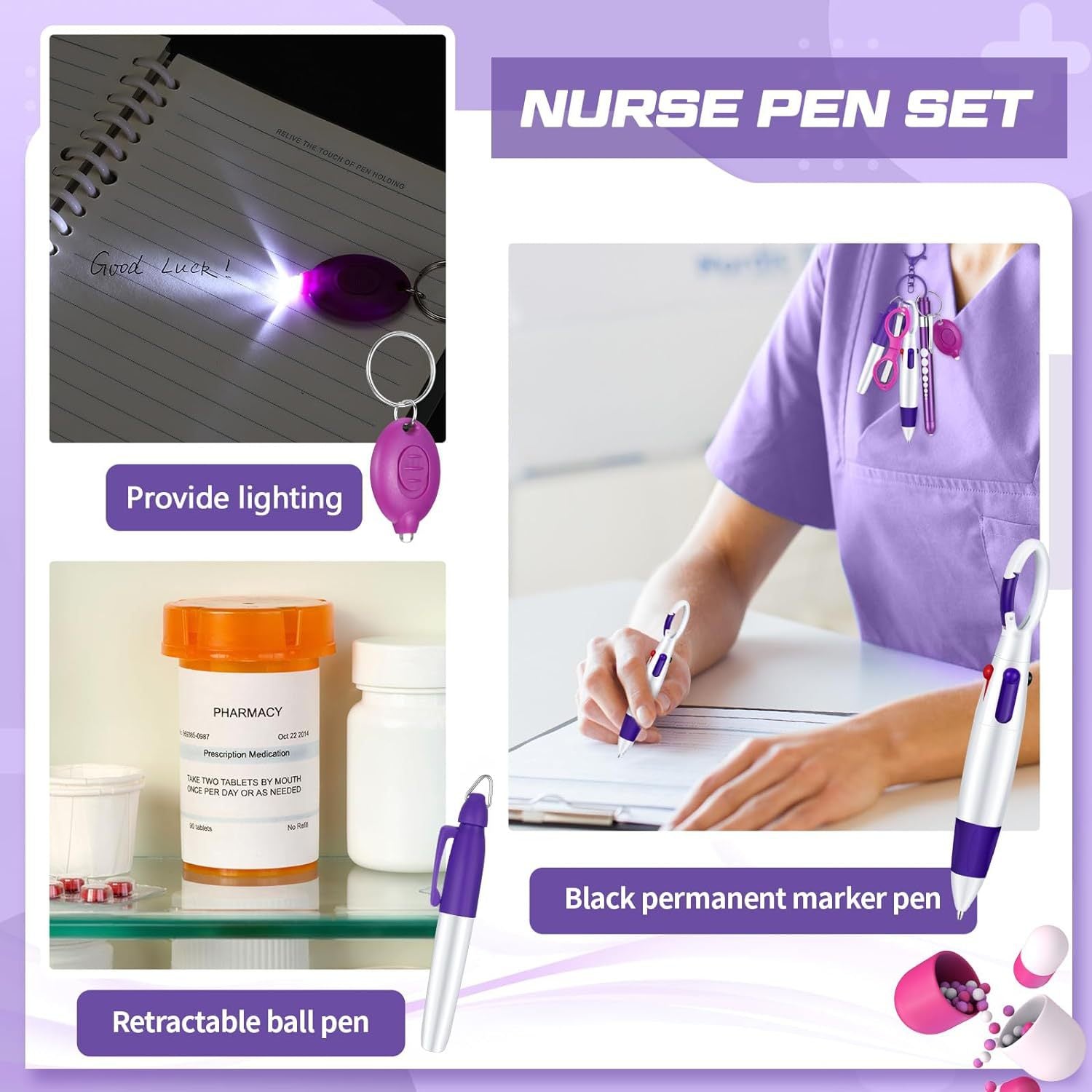 Wholesale Nurse Pen Set Flashlight Foldable Scissors Ballpoint Pen Keychains Set ACC-KC-XinDing004
