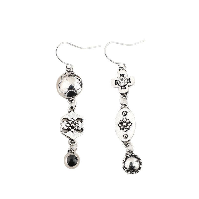 Wholesale  Retro Punk Style Asymmetrical Graphic Flower Geometric  Alloy Earrings