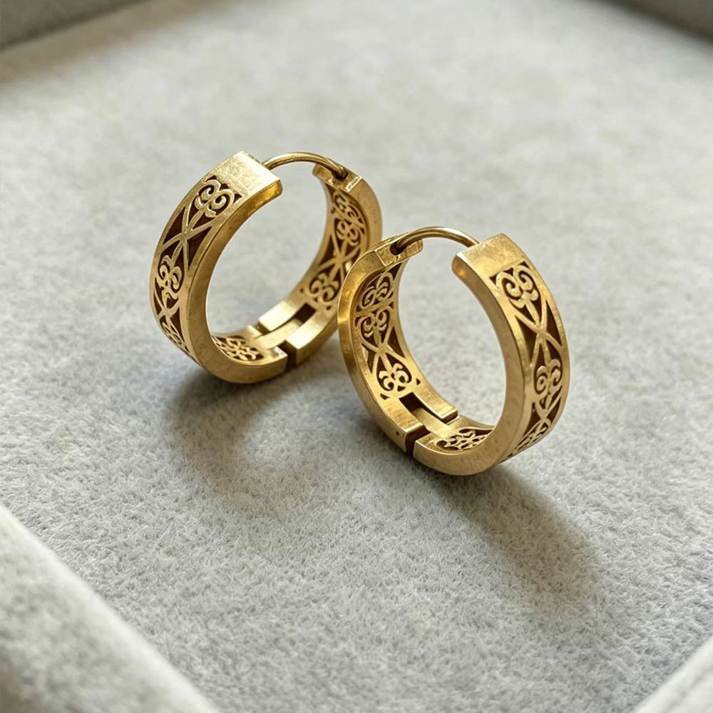 Wholesale Stainless Steel Geometric Open Ear Cuff - Hollow Design Earring Fashion Accessory for Party Boutique Resale