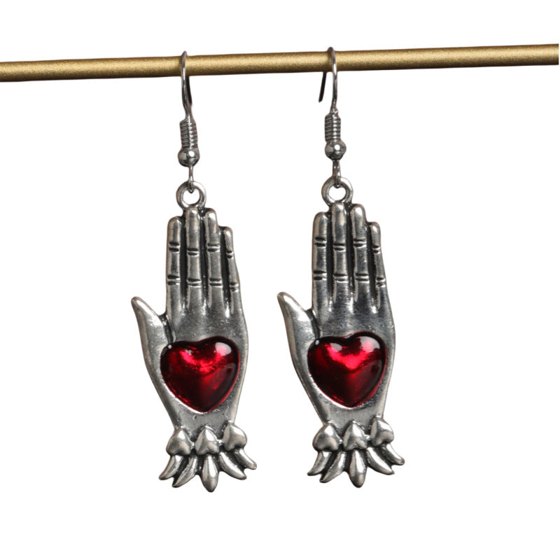 Wholesale Retro Dark Personality Gothic Style Love Wings Palm Pendant Alloy Earrings ACC-ES-JunJie006