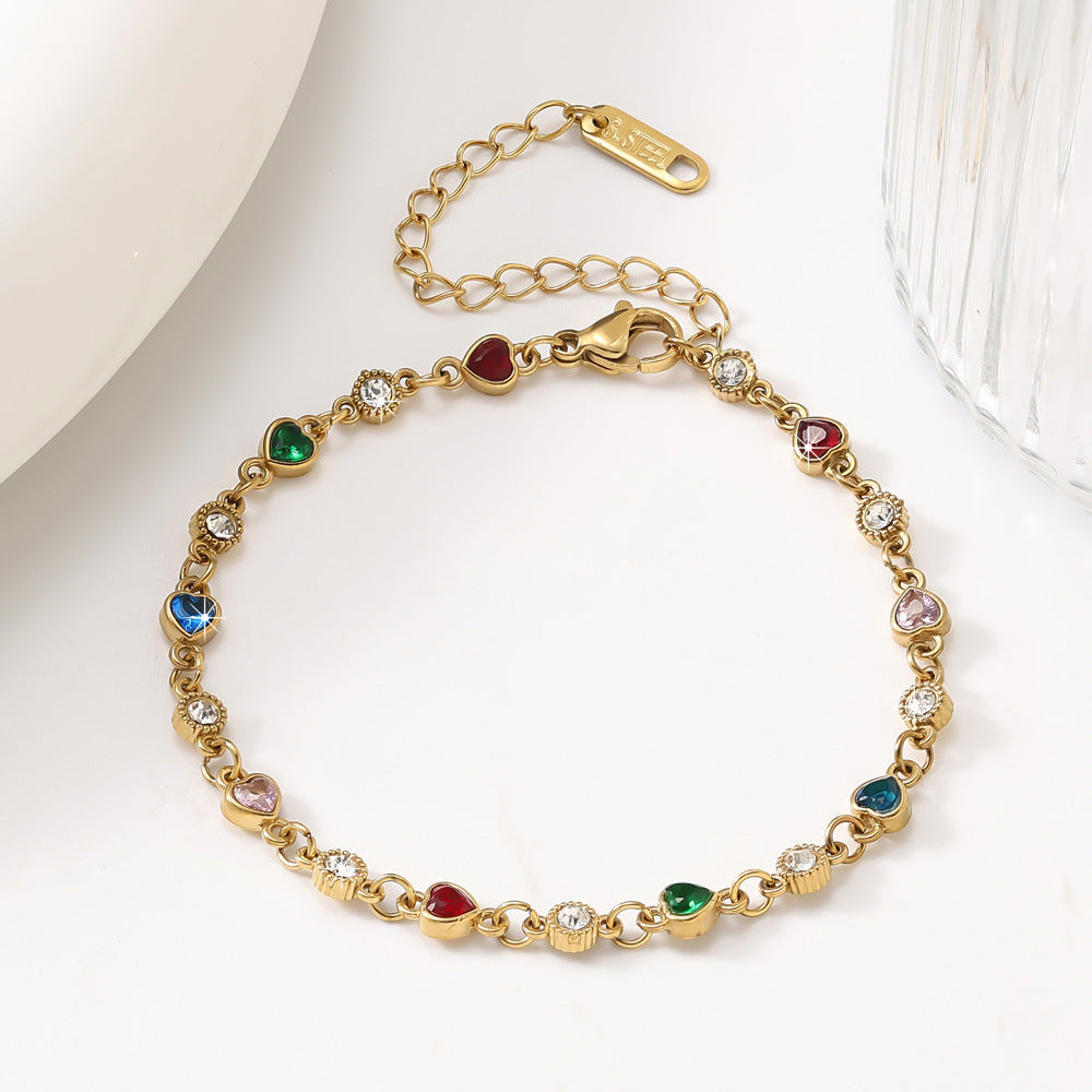 Wholesale Geometric Micro Set Colorful Gemstone Chain Bracelet Stainless Steel Gold Plated Women S Fashion Jewelry Accessory