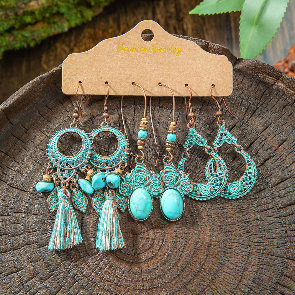 Wholesale Retro Irregular Tassel Earrings Set 3 Piece Alloy Fashion Jewelry for Boutique Resale
