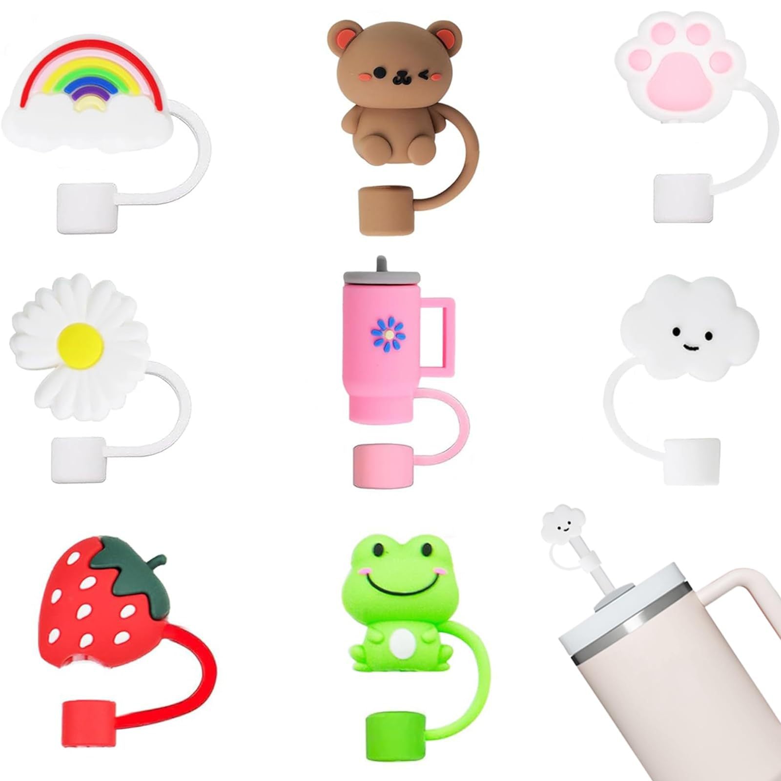 Wholesale  Cartoon Animal Rabbit Panda 10mm PVC Soft Straw Tube Cap