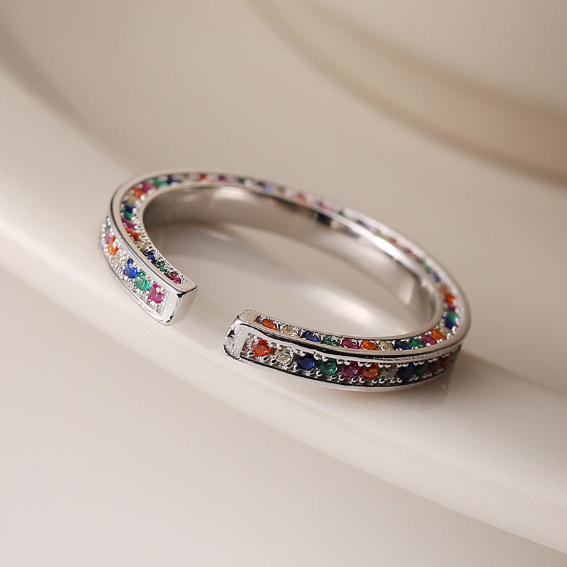 Wholesale Three-dimensional long diamond-studded open adjustable ring