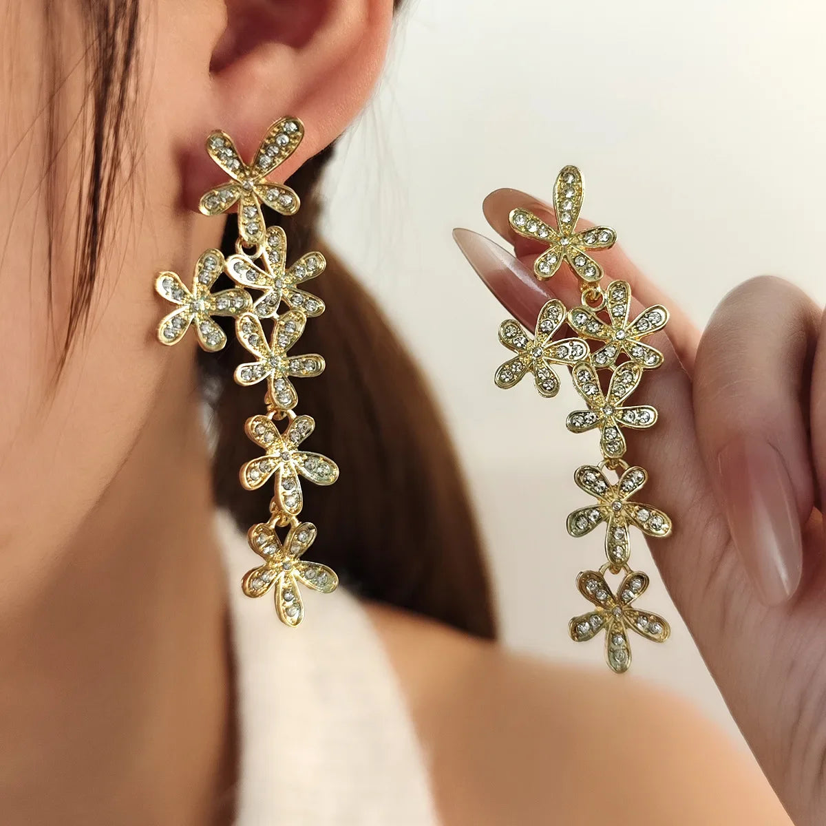 Wholesale Unique Embellished Flower Fringed Earrings