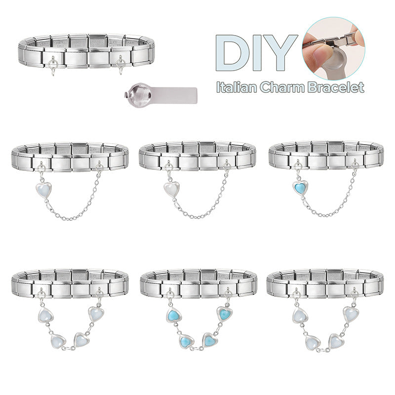 Wholesale Italian Charm Bracelet 9mm DIY Splicing Silver Double Pendant Stainless Steel Composable Bracelet