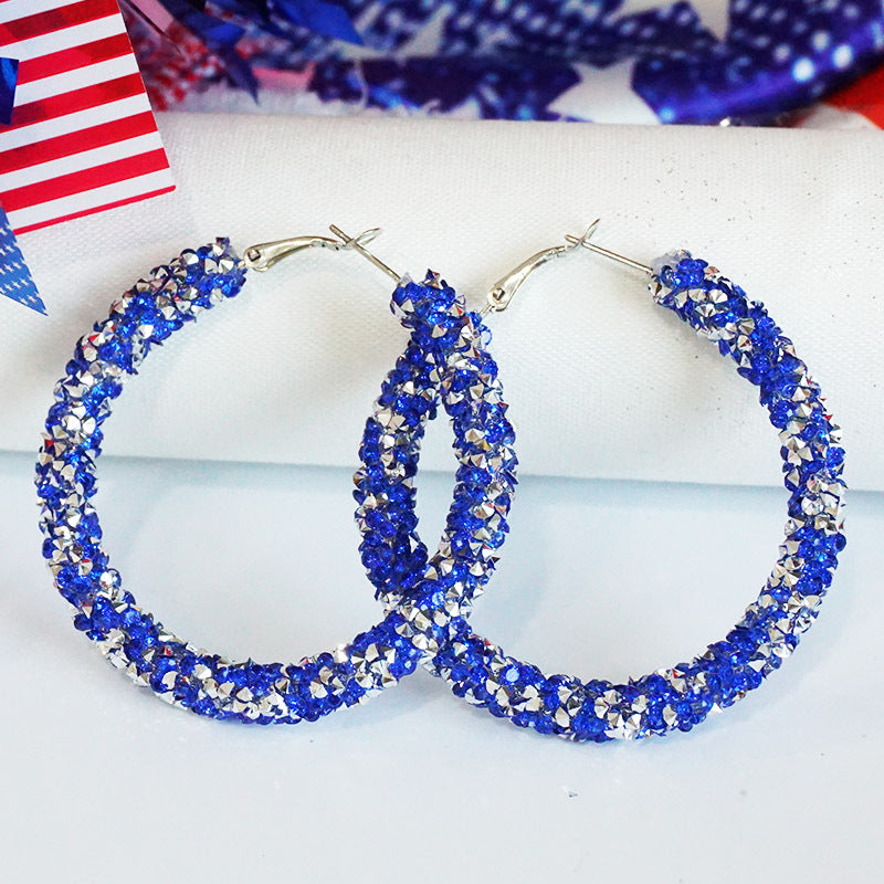 Wholesale 2 Pairs/pack American Independence Day Earrings Color Block Rhinestone Crystal Earrings ACC-ES-HY046