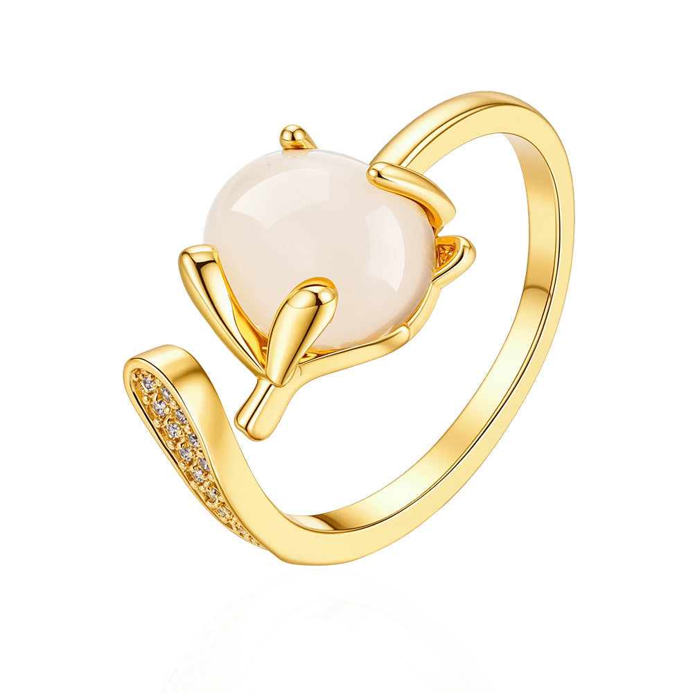 Wholesale Gold Plated Geometric Leaf Cat Eye Zircon Ring Women S Open Adjustable Chic Fashion Jewelry Accessory
