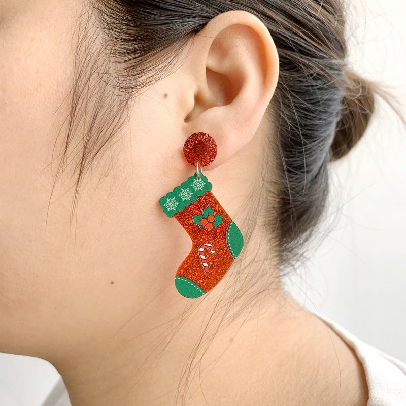 Wholesale Christmas Colorful Christmas Tree Snowflake Socks Earrings ACC-ES-XueP038