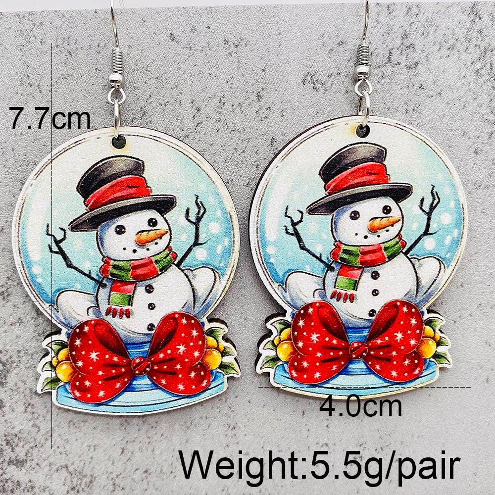 Wholesale Christmas Earrings Cartoon Santa Claus  Christmas Trees Wood Ear Drop Earrings