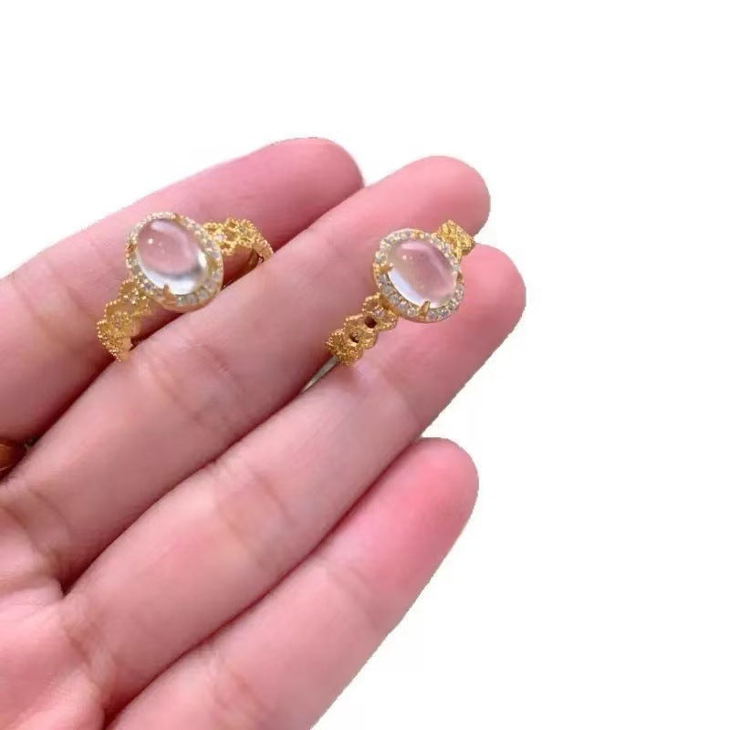 Wholesale Geometric Imitation Chalcedony Ring Boutique Resale Fashion Accessory Adjustable Opening Copper Zircon Jewelry