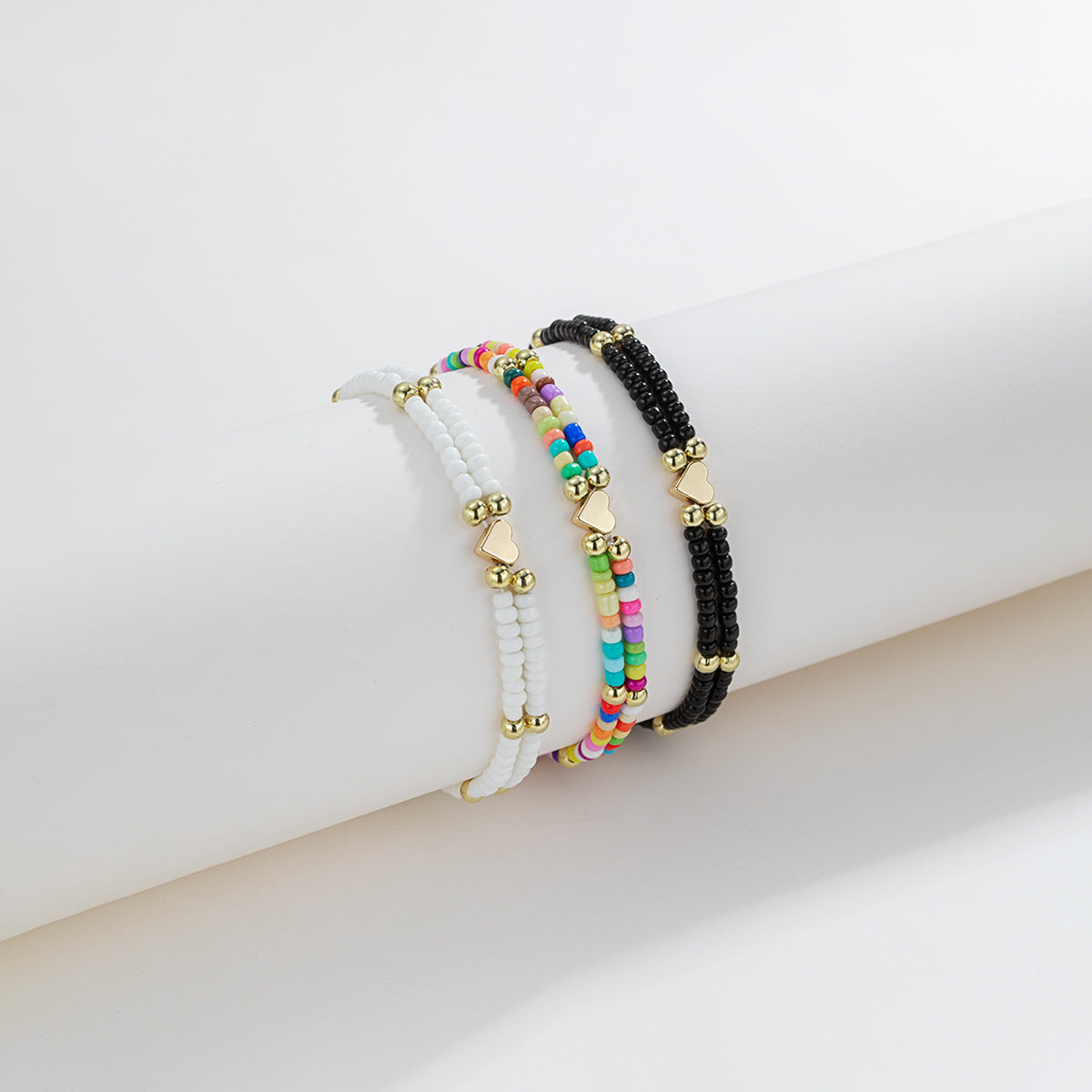Wholesale Bohemian Ocean Style Alloy Love Heart Colorful Rice Beads Gold Beads Bracelet
