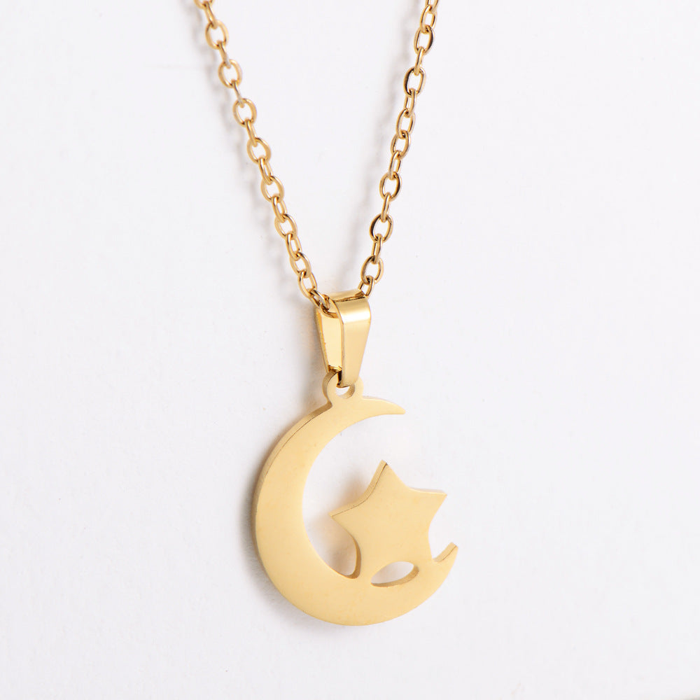 Wholesale stainless steel moon earrings stars pendant gold plated necklaces