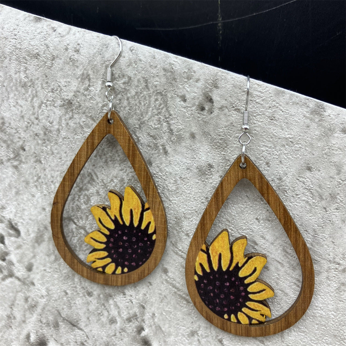 Wholesale Vintage Sunflower Wooden Earrings ACC-ES-FX024