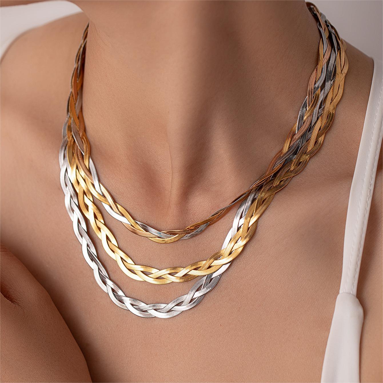 Wholesale Stylish Twist Chain Gold-Plated Necklace and Bracelet Set,  Titanium Steel Jewelry for Everyday Wear