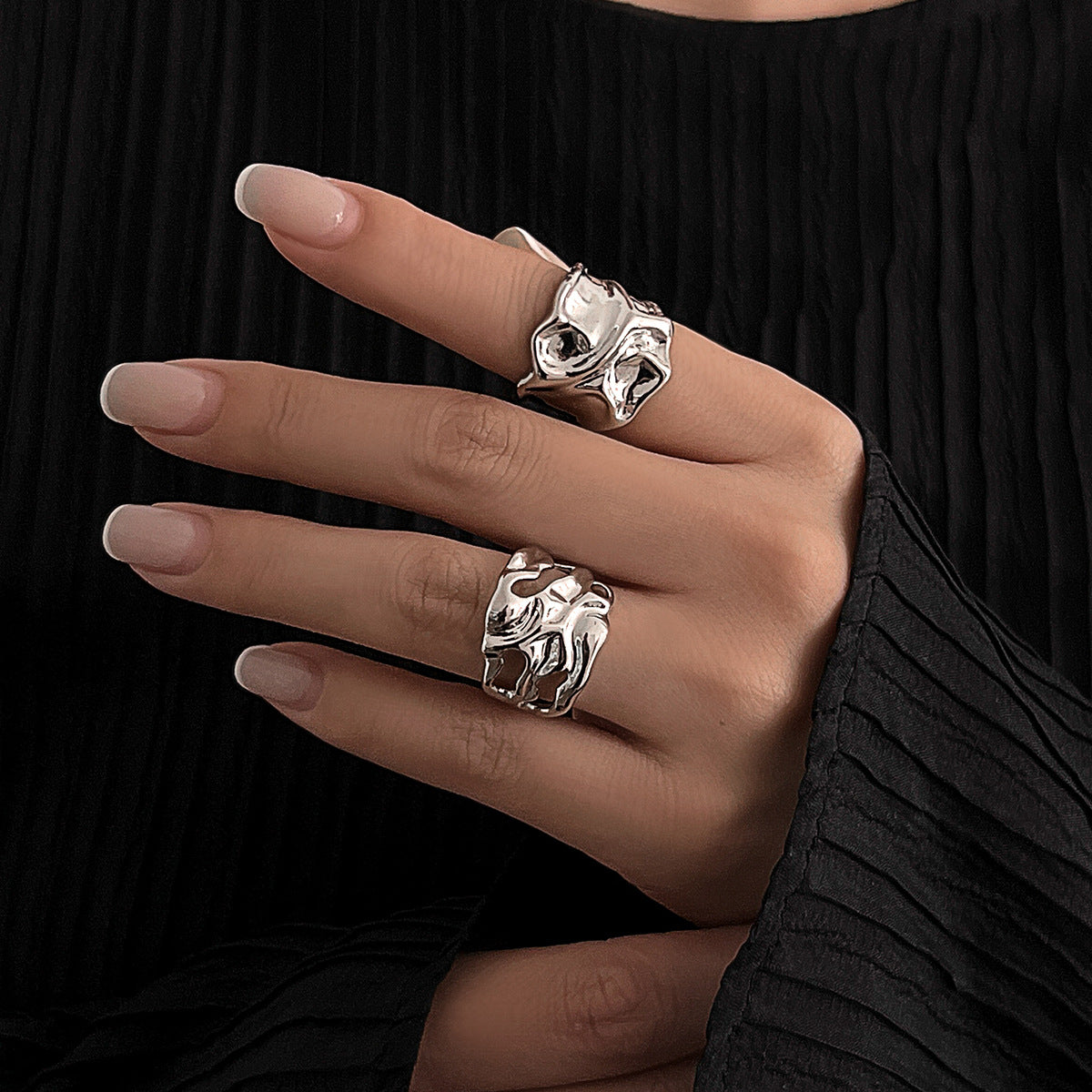 Wholesale geometric ring personality hollow metal rings suit