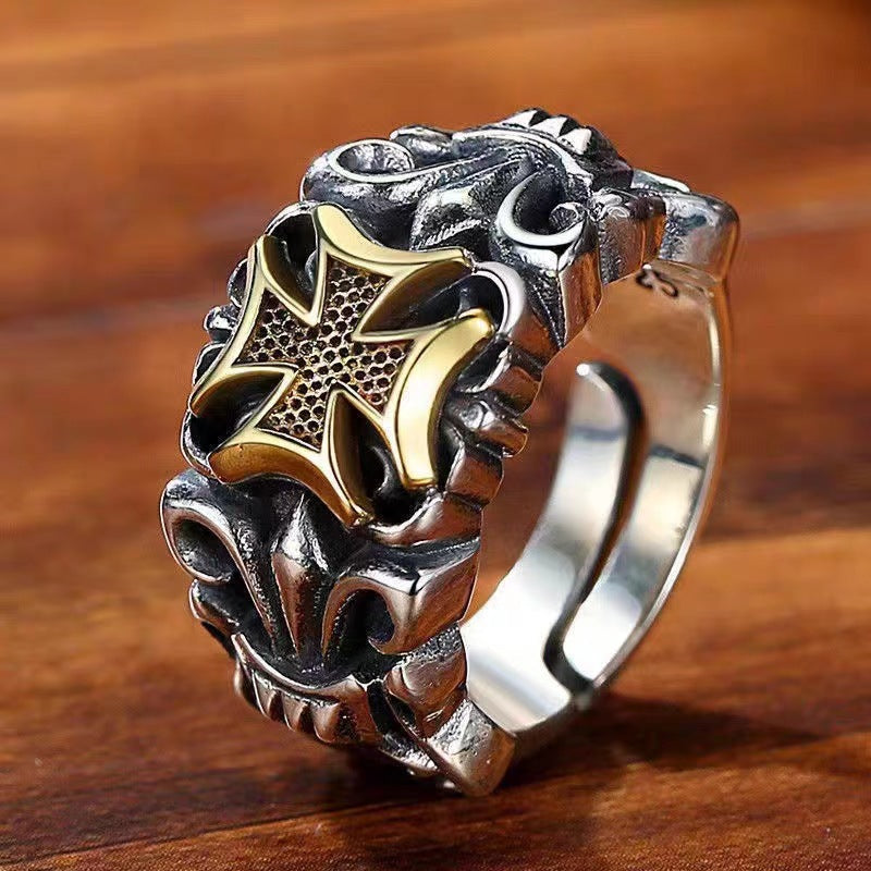 Wholesale Vintage Cross Anchor Ring Men' s Hip Hop Punk Adjustable Ring Fashion Accessory