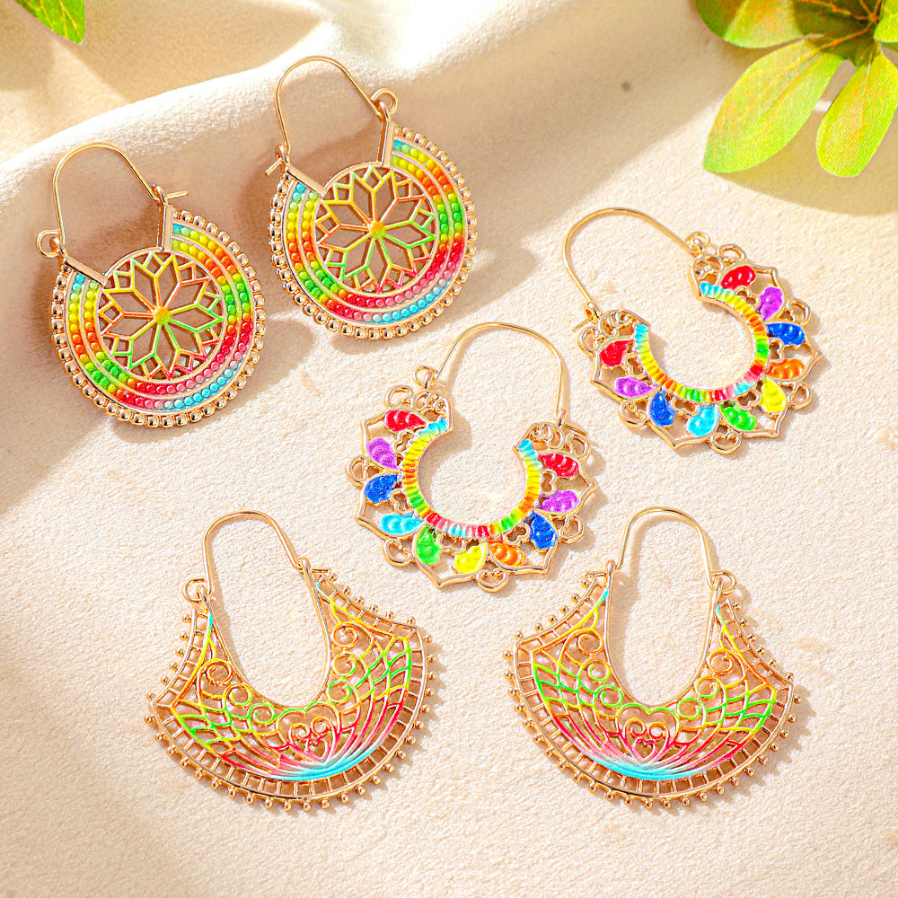 Wholesale Gold-Tone Zinc Alloy Bohemian Hollow-Out Earrings,  Fashion Accessory for Party Wear
