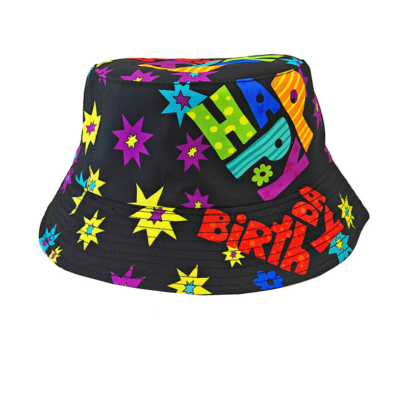 Wholesale Happy Birthday Printed Bucket Hat for Outdoor Sun Protection Fashion Accessory