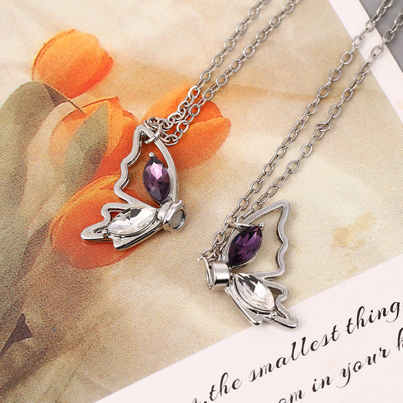 Wholesale butterfly magnetic inlaid white stone clavicle necklace