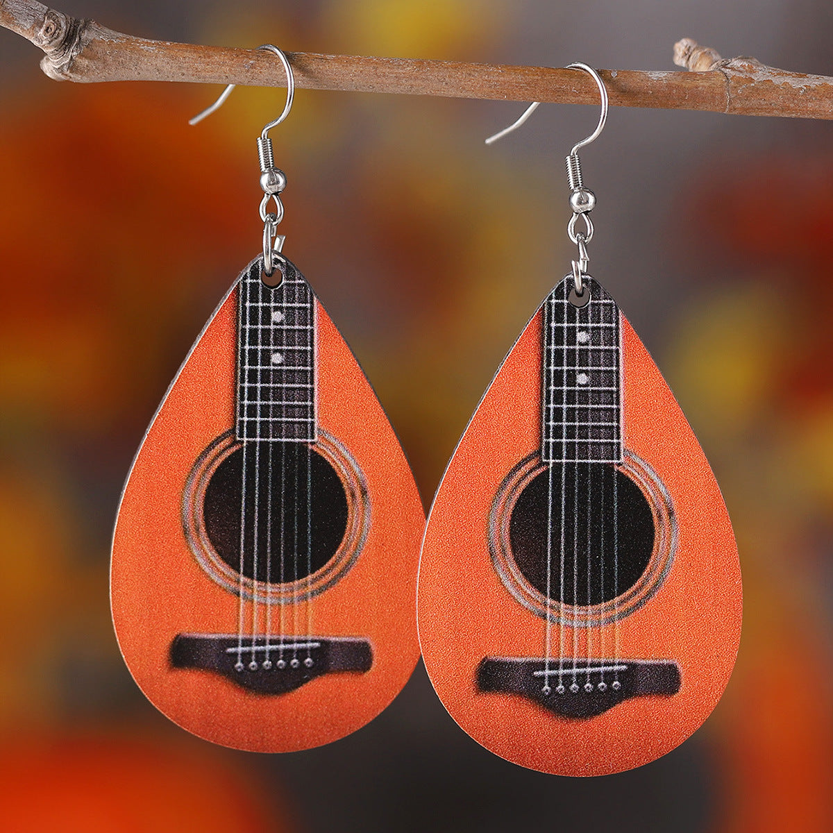 Wholesale Musical Instrument Guitar Pendant Earrings Double-sided Wood Earrings ACC-ES-ChuLian026