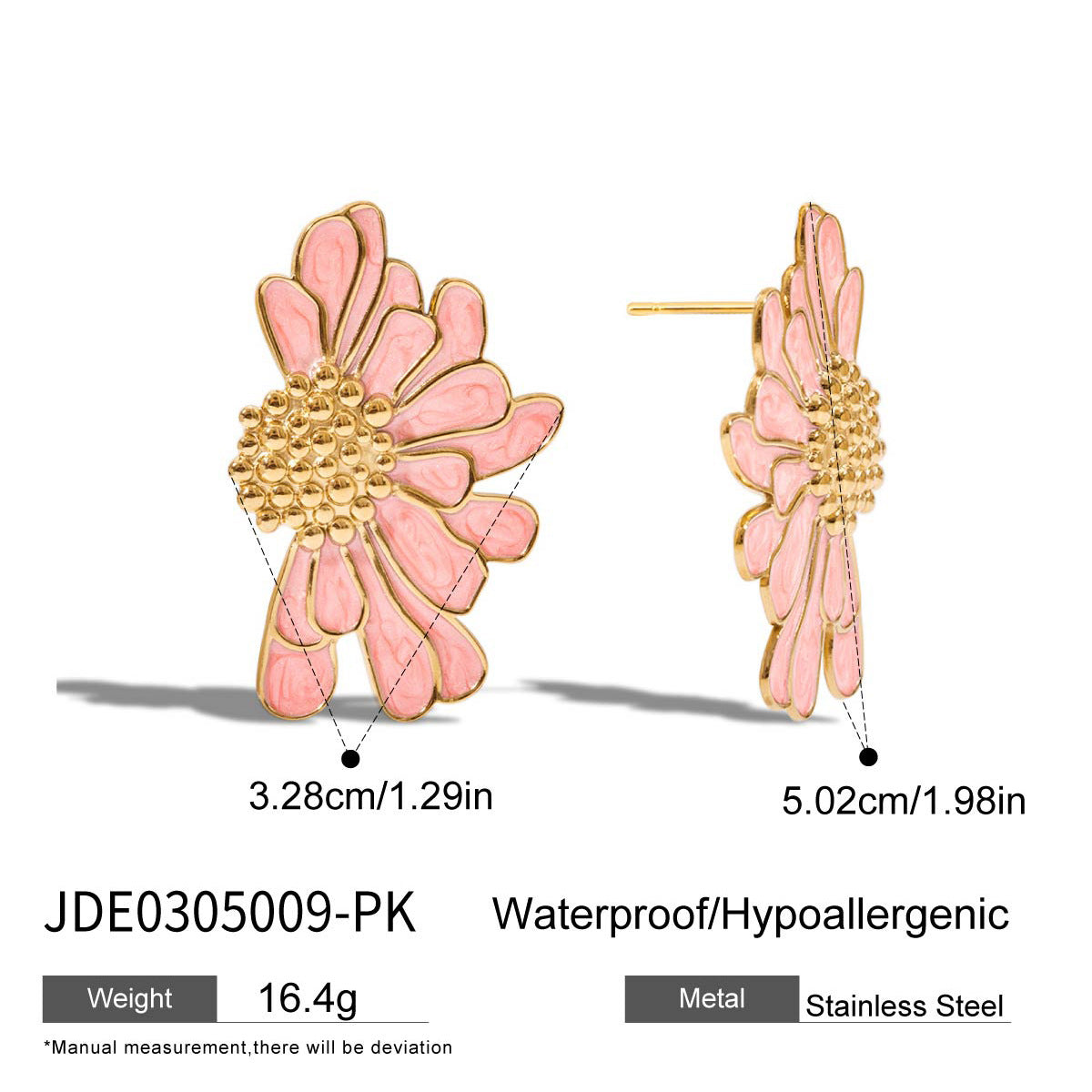 Wholesale 18K Gold Stainless Steel Pink Oil Drop Flower Earrings