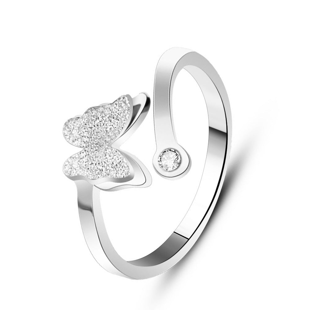 Wholesale Titanium Steel  popular butterfly ring double-layer opening ring