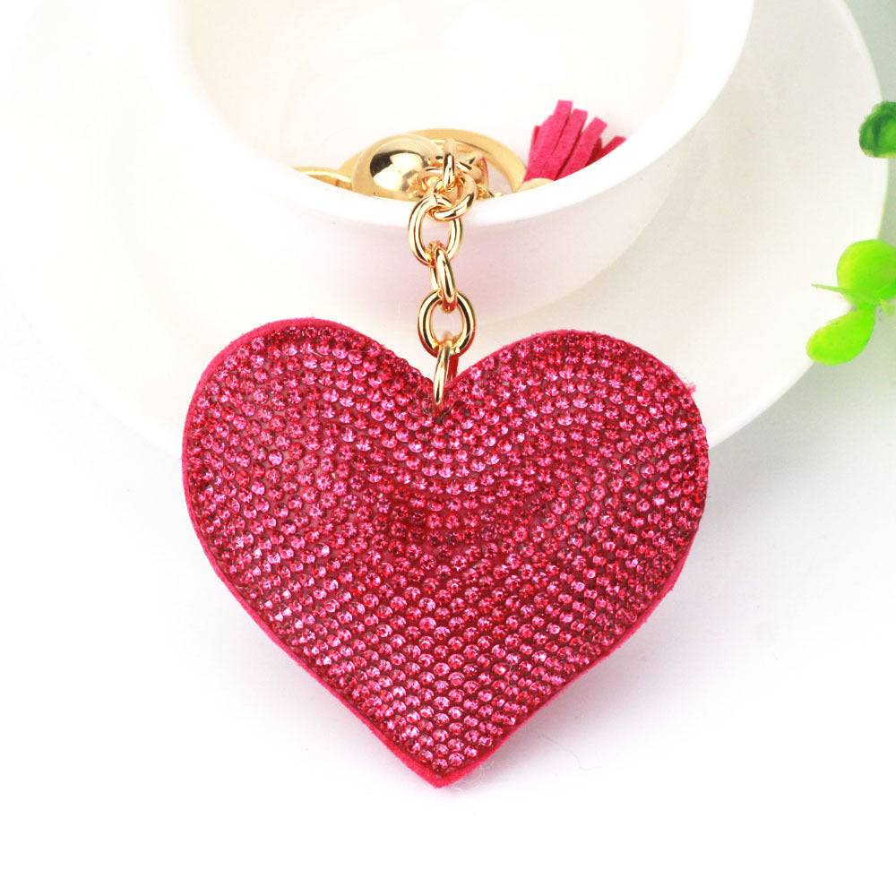 Wholesale 12pcs Heart Shape Hot Diamond Leather Keychain ACC-KC-DC001