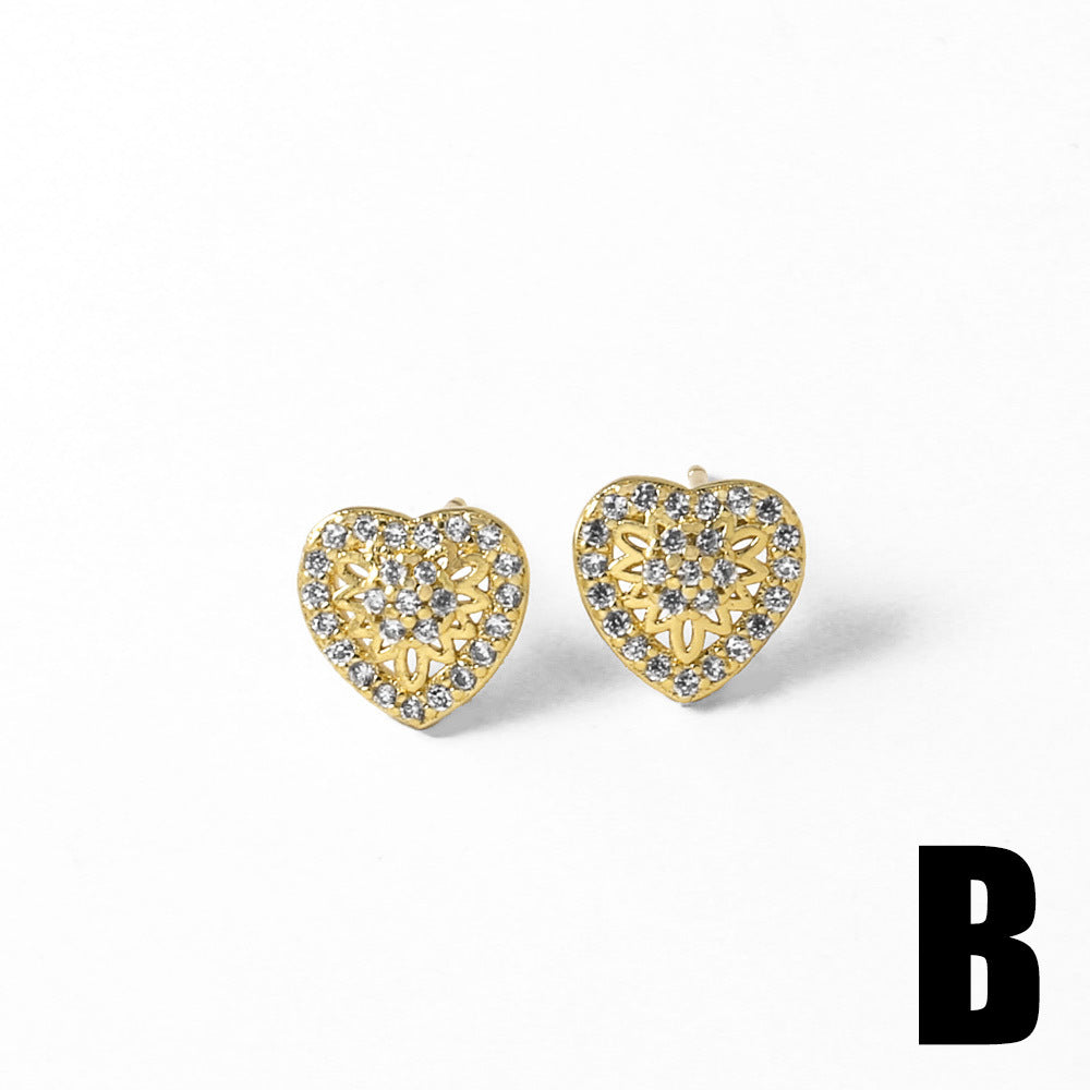 Wholesale  love heart shaped  copper plated 18k gold earrings