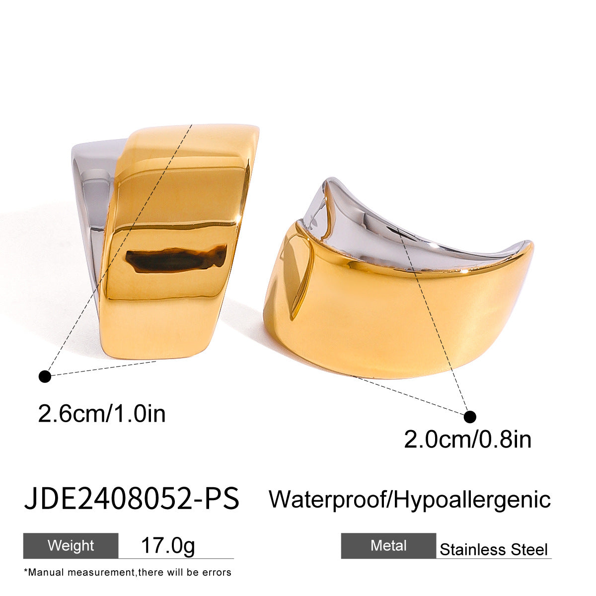 Wholesale 18k gold stainless steel gold and silver color matching double trapezoidal earrings