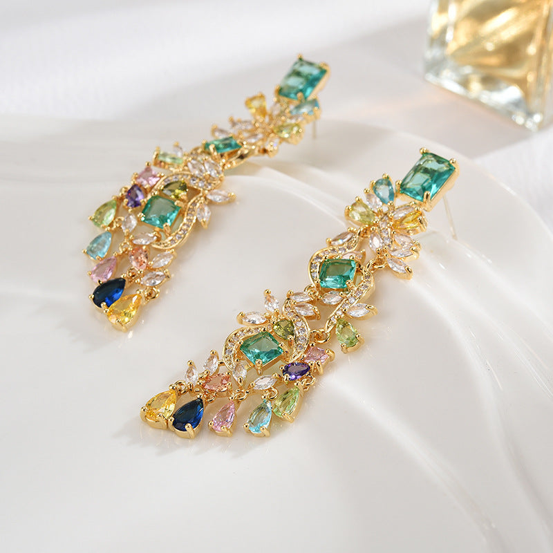 Wholesale S925 silver needle micro inlaid zircon colorful flower drop earrings