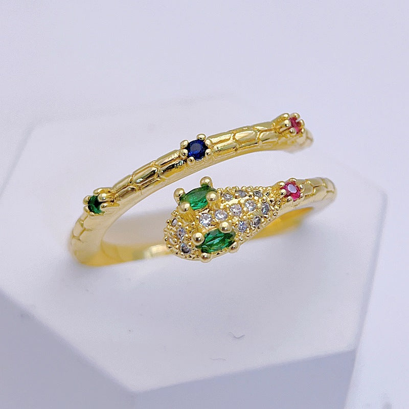 Wholesale Light Luxury Colorful Zircon Snake Ring Open Rings ACC-RS-YXY008