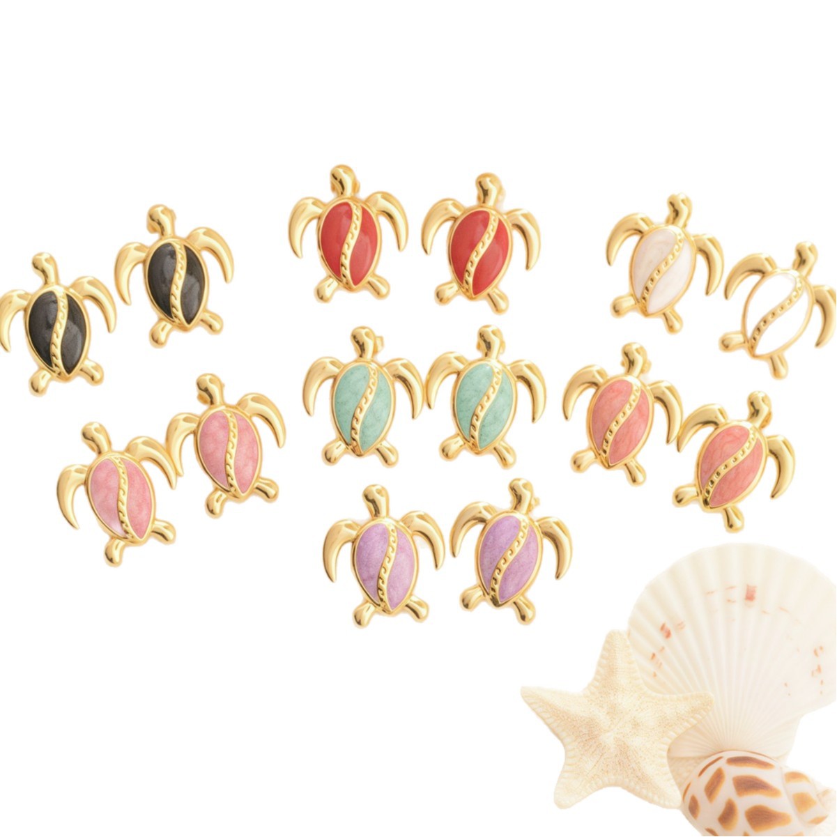 Wholesale Stylish Stainless Steel Enamel Cute Turtle Earrings