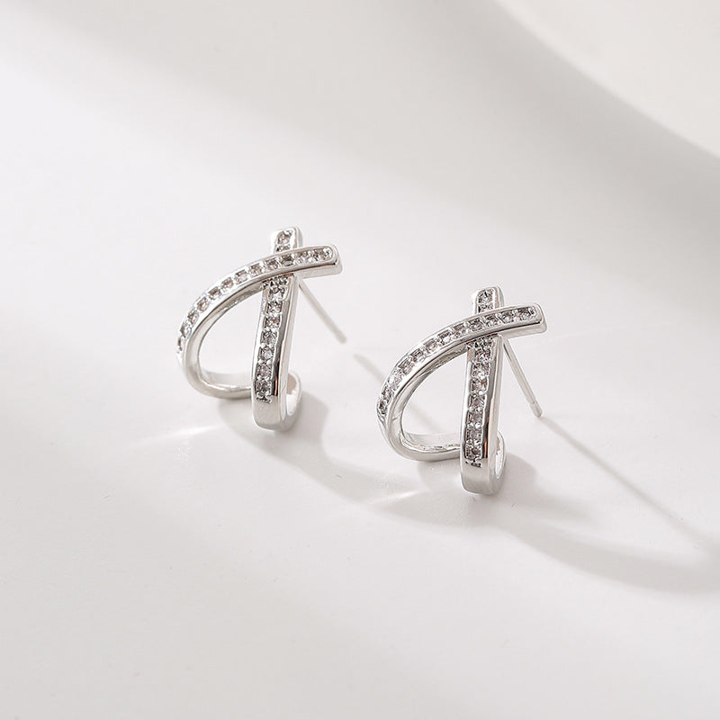 Wholesale copper plated gold inlaid zircon love earrings