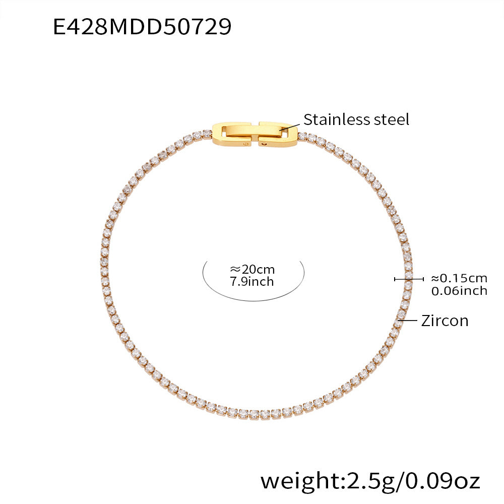 Wholesale Dopamine Style Diamond Encrusted Tennis Chain Bracelet Stainless Steel Zircon Jewelry Gift