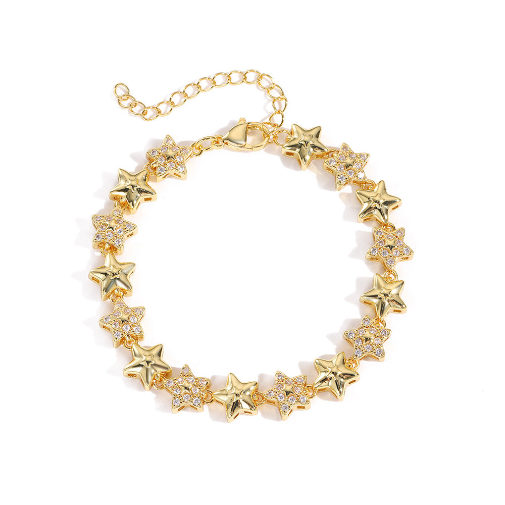 Wholesale  Stereo Micro-Paved Zircon Star and Moon Bracelet