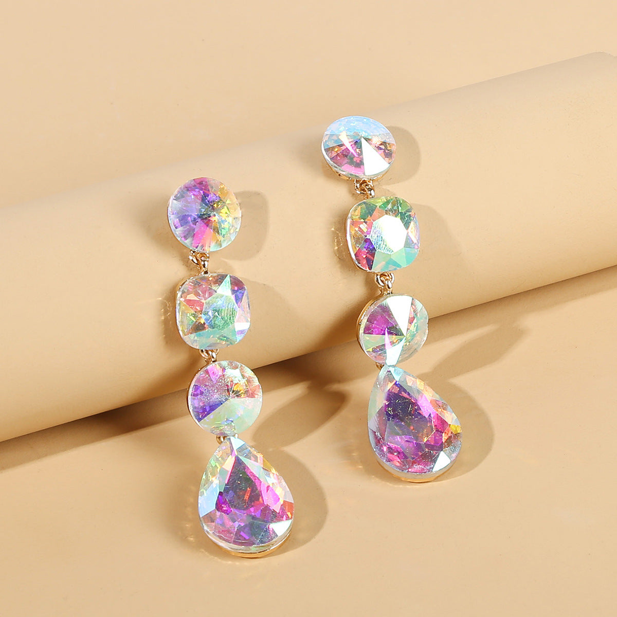 Wholesale AB color drop-shaped rhinestone exaggerated pendant earrings