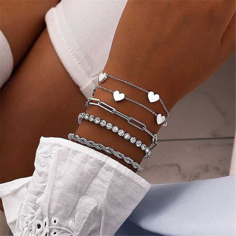 Wholesale 6Pcs Boho Minimalist Multi Layer Chain Bracelets For Women Electroplated Zinc Alloy Fashion Jewelry Accessory Great For Gift