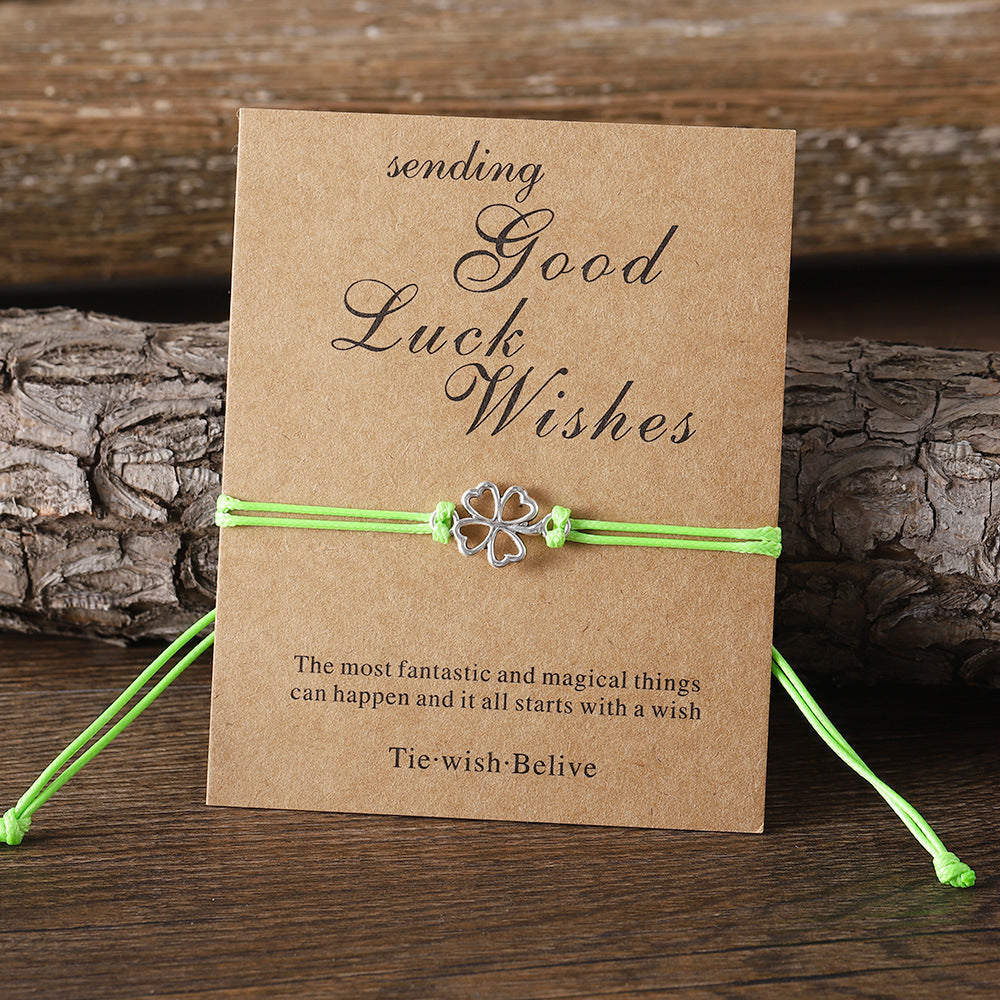 Wholesale Lucky Four Leaf Clover Card Braided Color Rope Adjustable Bracelet ACC-BT-zhiyu003