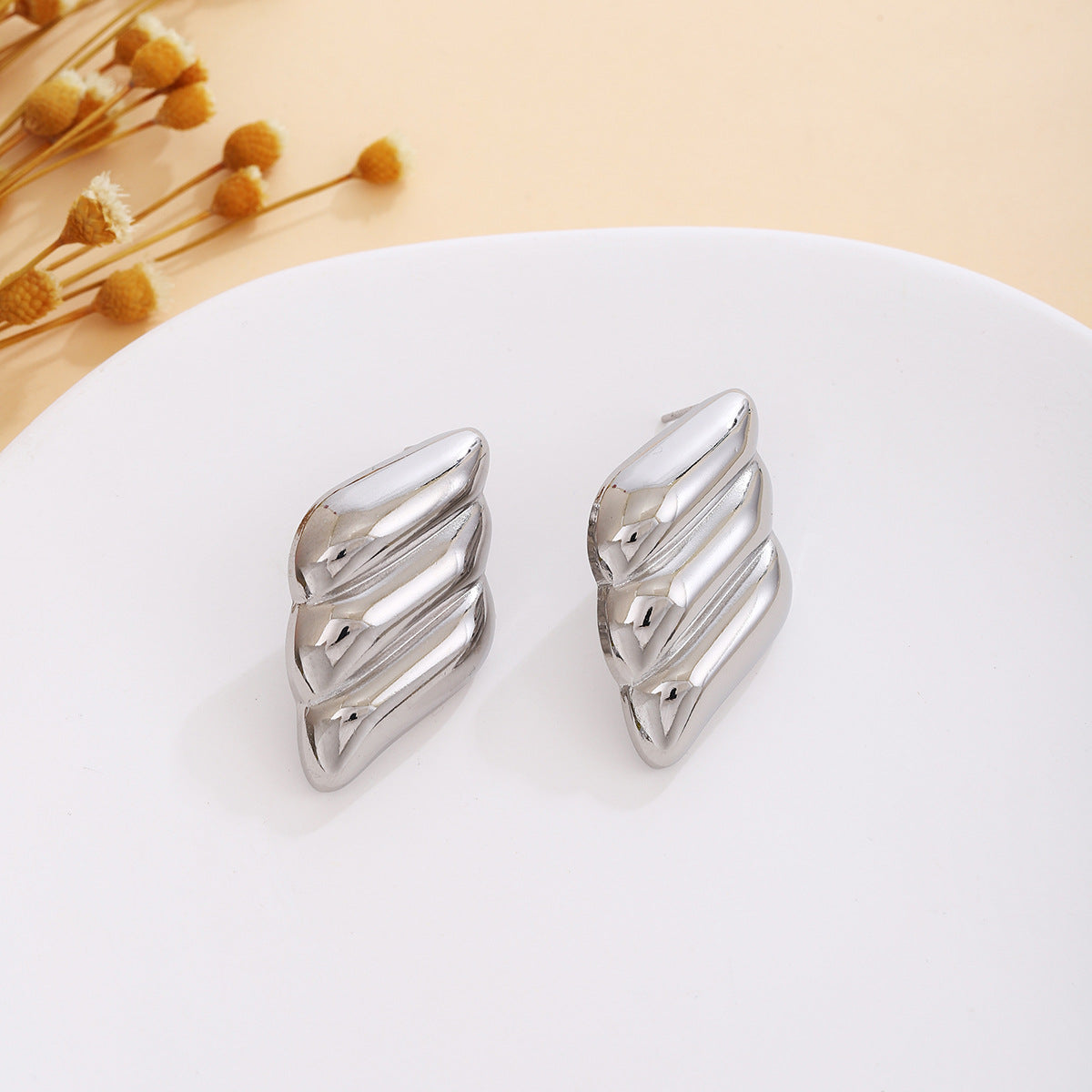 Wholesale Silver Textured Triangle Heart Earrings