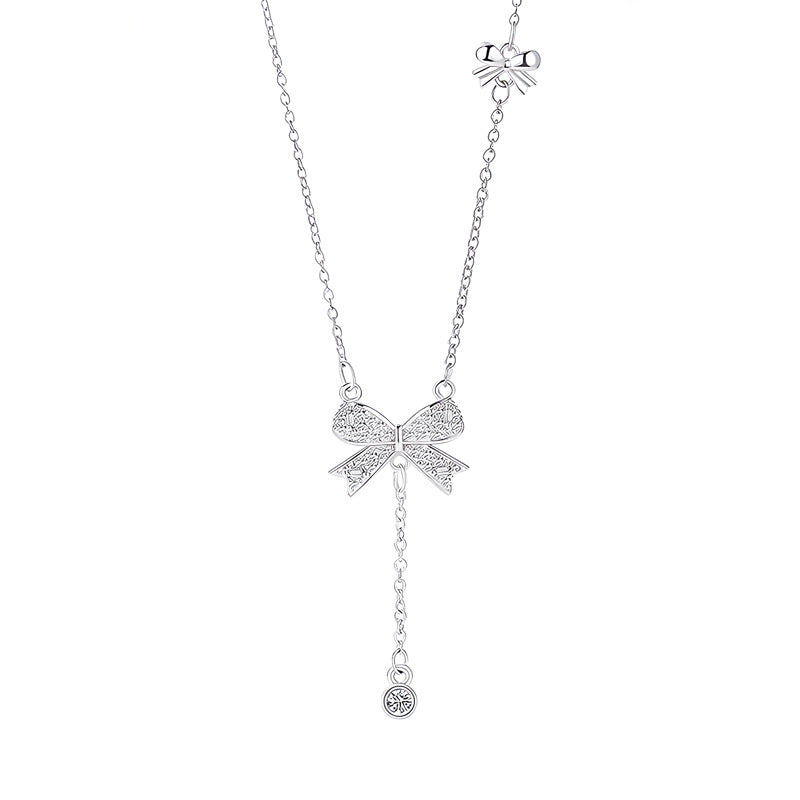 Wholesale Tassel bow necklace  light luxury titanium steel clavicle chain