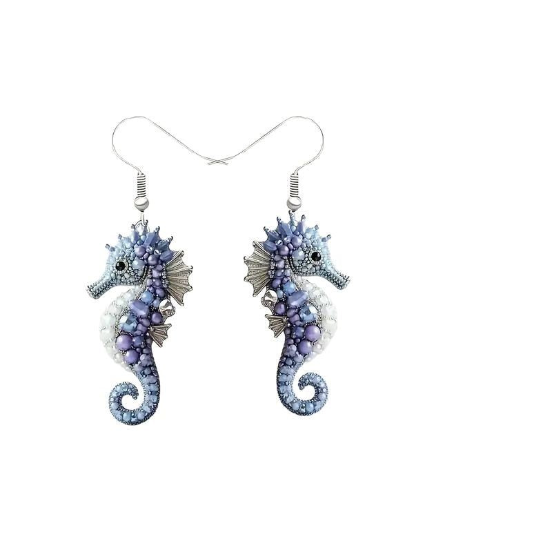 Wholesale marine series diamond seahorse pattern 2D acrylic suit earrings necklace