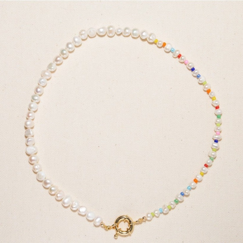 Wholesale Titanium Steel Clasp Colored Glass Bead Necklace