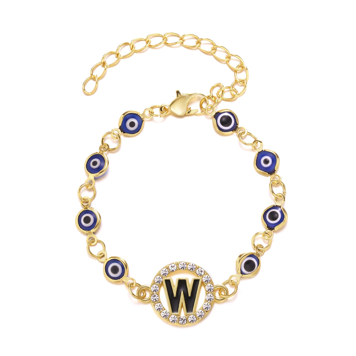Wholesale Letter Rhinestone Blue Eyes Alloy Adjustable Bracelet