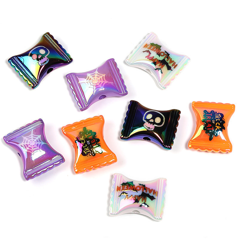 Wholesale 100pcs Halloween Bat Skull Vertical Hole Acrylic Candy Beads DIY Accessories ACC-BDS-BLG057