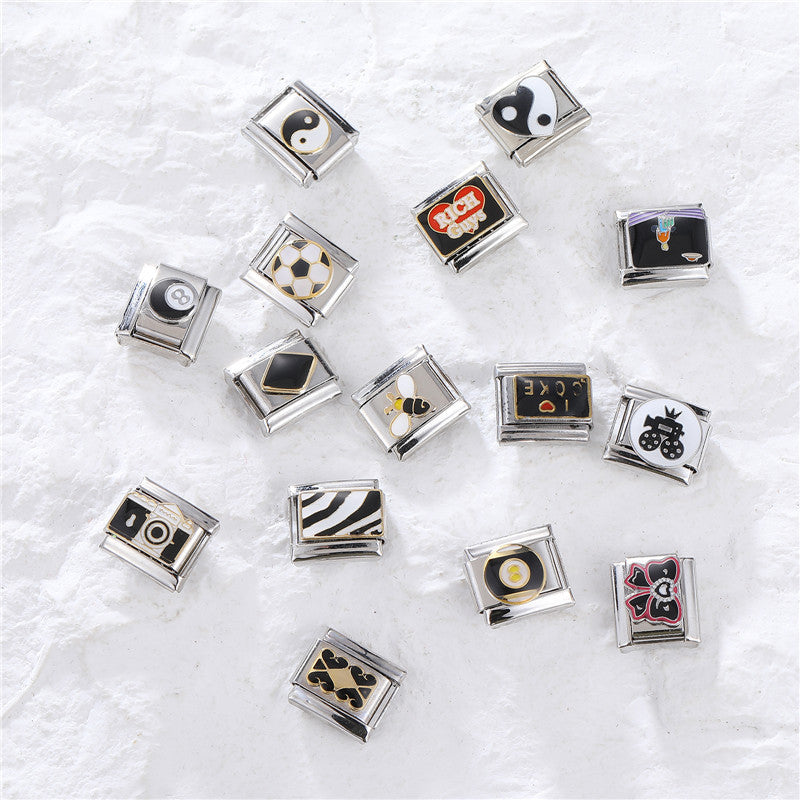 Wholesale Italian Charm Bracelet 9mm DIY Splicing Removable Stainless Steel Black Series Composable Bracelet