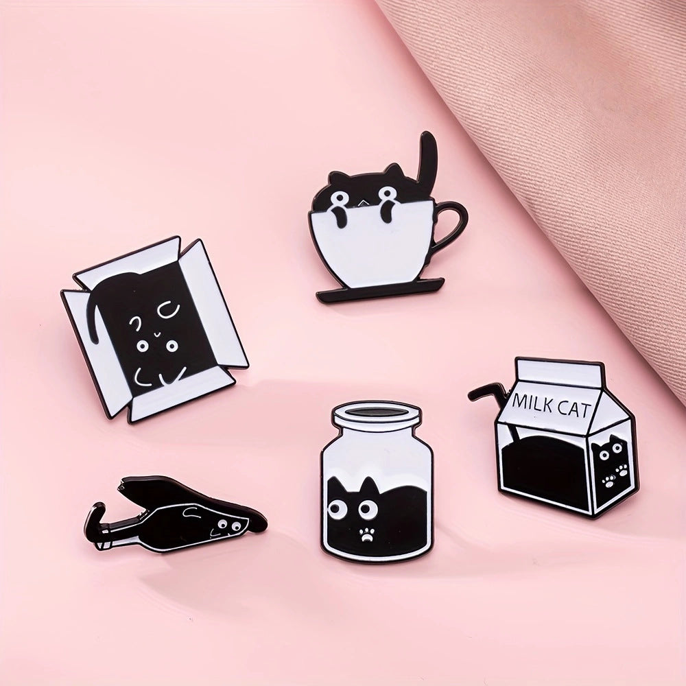 Wholesale  cute liquid cat brooch cartoon cute little black cat alloy 5-piece drop oil badge