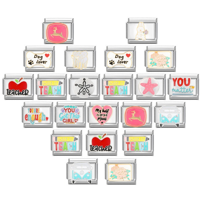 Wholesale Italian Charm Bracelet 9mm DIY Splicing Cute Cartoon Titanium Steel Composable Bracelet