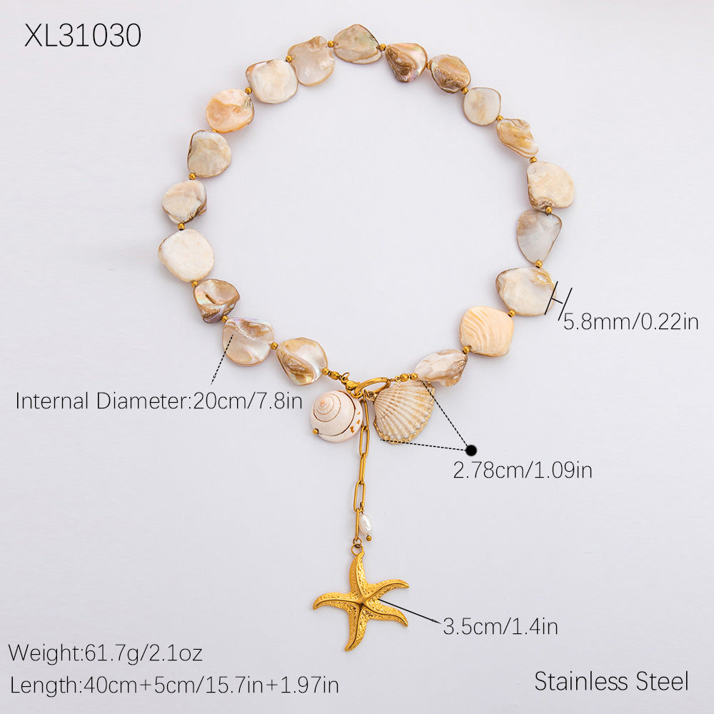 Wholesale 18k Gold Stainless Steel Shell Piece Ocean Pendant Necklaces Bracelet ACC-NE-YuHui010