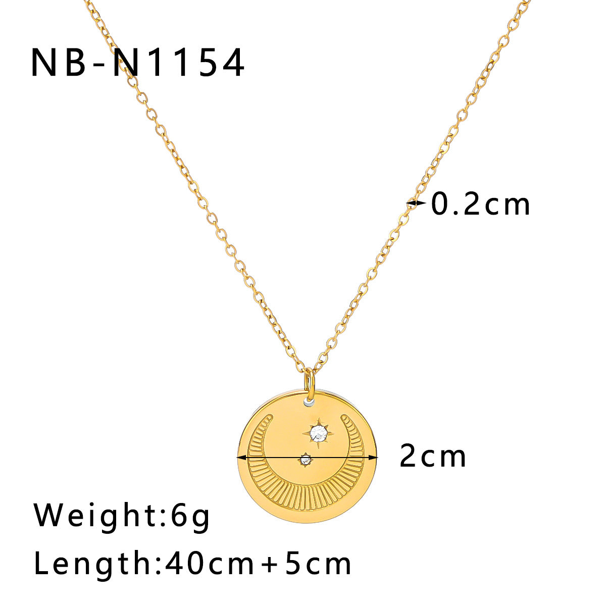 Wholesale  18K Gold Plated Stainless Steel Sun Star Moon Diamond Pendant  Necklace Clavicle Chain